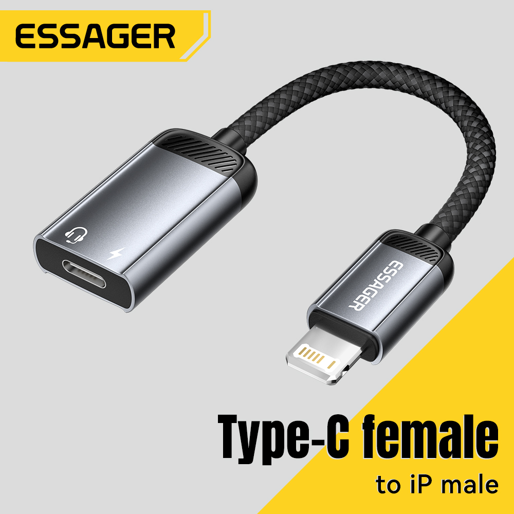 Wired Earphone Lightning - Essager tipo-c adaptador de áudio cabo